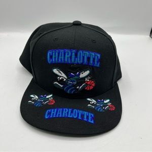 Mitchell & Ness Charlotte Hornets Front Loaded Black Adjustable Snapback Hat Cap